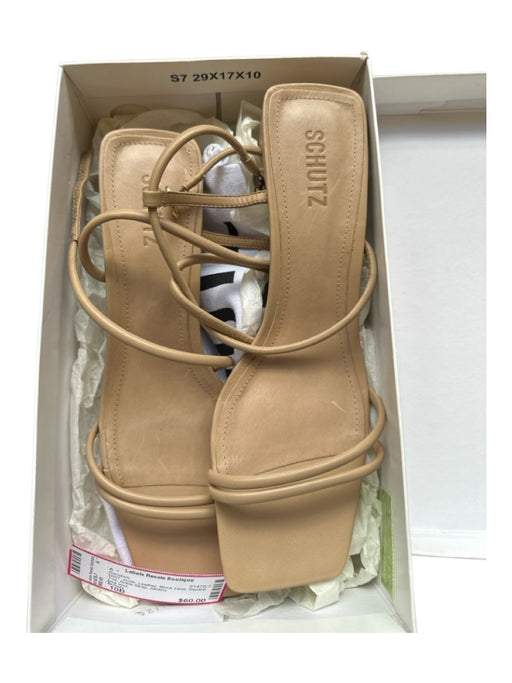 Schutz Shoe Size 10B nude Leather Block Heel Square Toe Ankle Strap Sandals nude / 10B