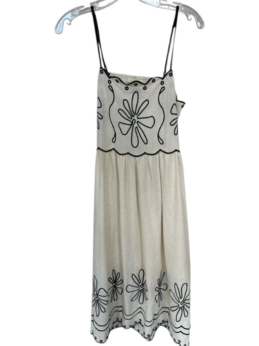 Illa Illa Size M Cream & Black Rayon Blend scallop trim Flower & Abstract Dress Cream & Black / M