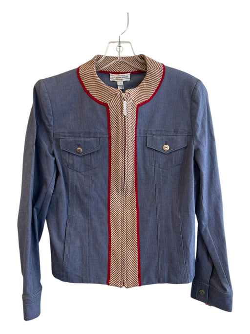 St John Sport Size S Blue Cotton Zip Front Round Neck Long Sleeve Jacket Blue / S