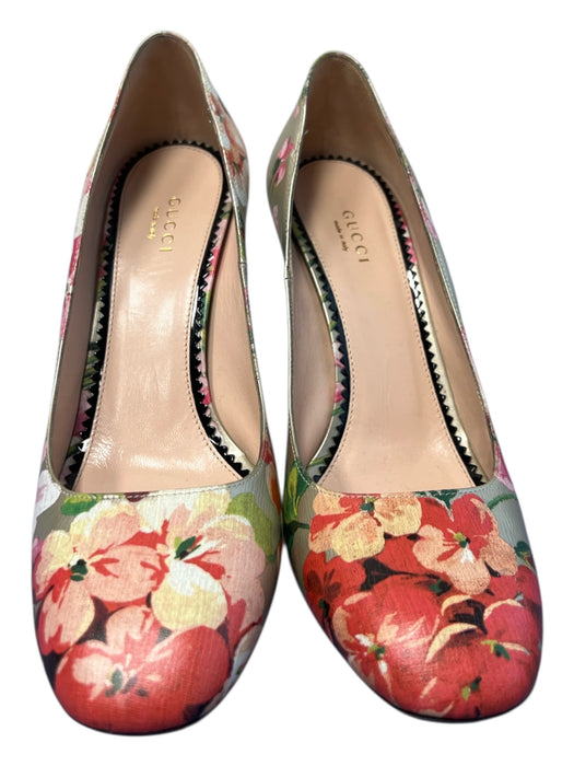 Gucci Shoe Size 38.5 Gold & Multi Leather Almond Toe Block Heel Pump Shoes Gold & Multi / 38.5