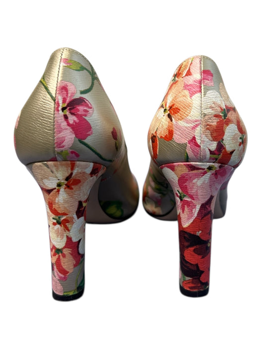 Gucci Shoe Size 38.5 Gold & Multi Leather Almond Toe Block Heel Pump Shoes Gold & Multi / 38.5