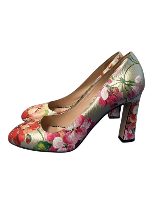 Gucci Shoe Size 38.5 Gold & Multi Leather Almond Toe Block Heel Pump Shoes Gold & Multi / 38.5