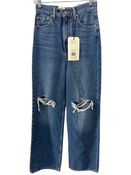 Levis Size 25 Medium Wash Cotton Blend Zip & Button High Rise Ripped Knee Jeans Medium Wash / 25