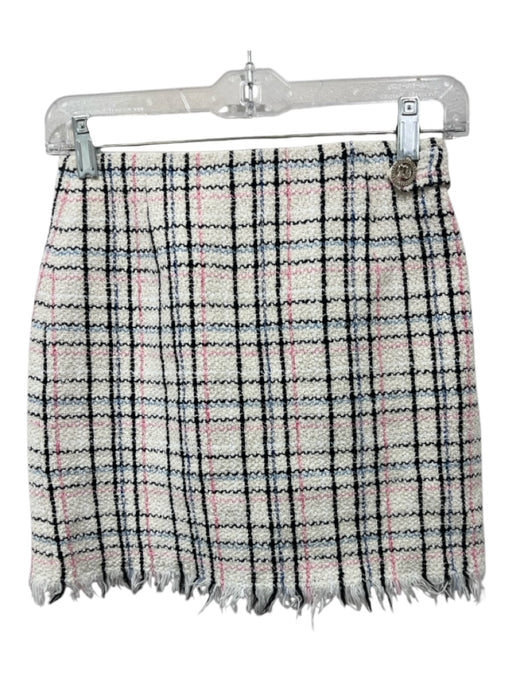 Maje Size 34 White, Pink & Baby Blue Cotton Blend Tweed Zip & Button Skort Skirt White, Pink & Baby Blue / 34
