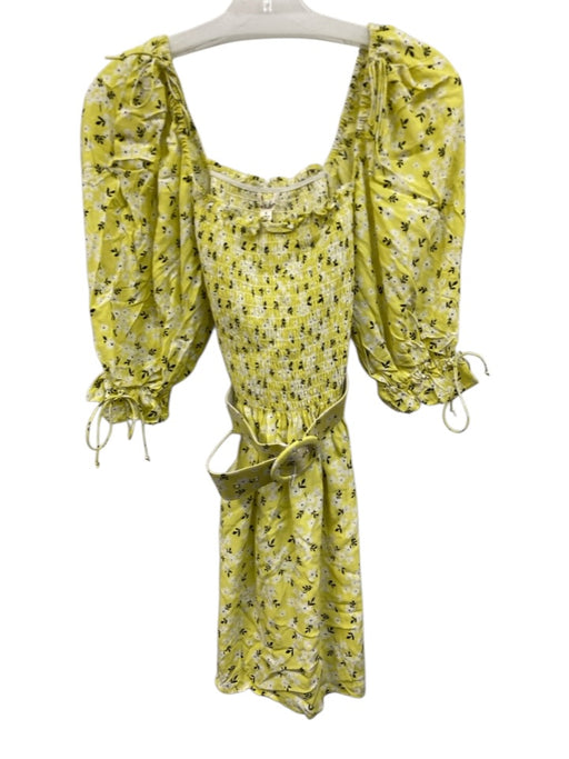 For Love & Lemons Size S Yellow, White & Black Rayon Blend Square Neck Dress Yellow, White & Black / S