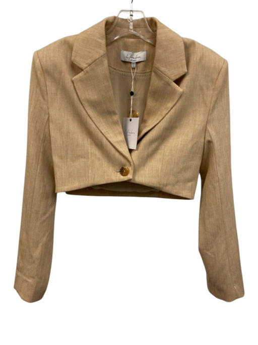 L'Academie Size XXS Beige Poly Blend Lapels Shoulder Pads One Button Blazer Beige / XXS