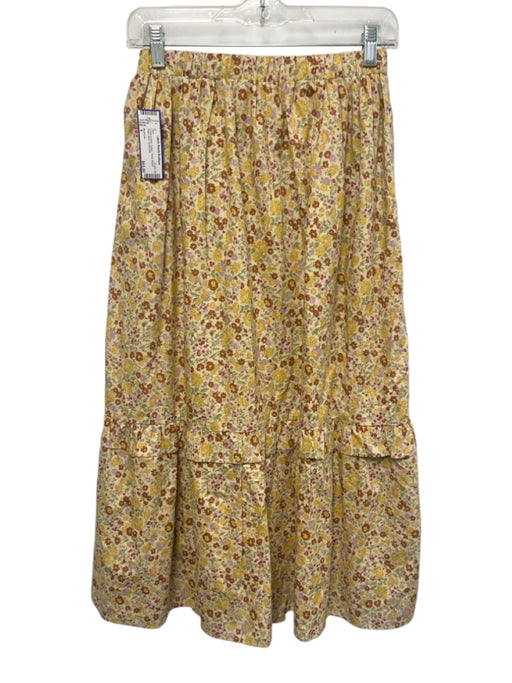 Meadows Size 4 Cream & Multi Cotton Floral Elastic Waist Maxi Skirt Cream & Multi / 4