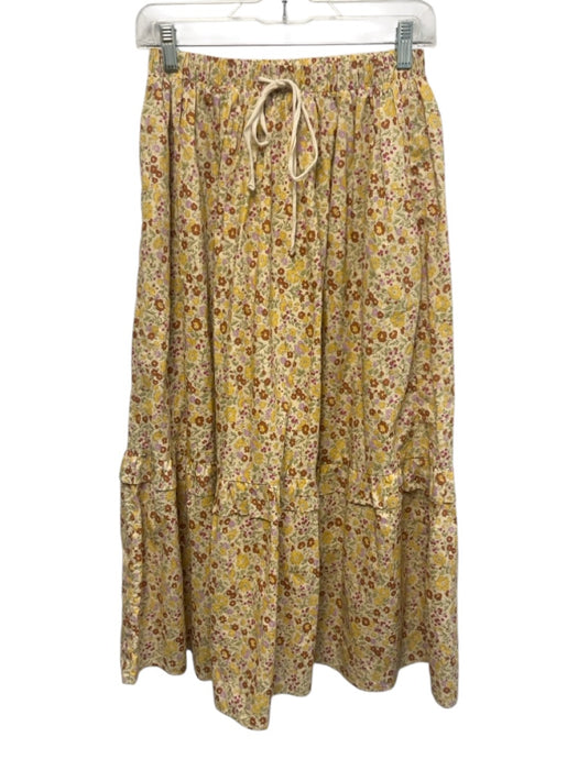 Meadows Size 4 Cream & Multi Cotton Floral Elastic Waist Maxi Skirt Cream & Multi / 4