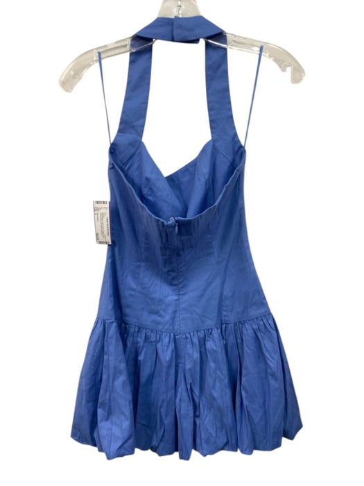 Reformation Size 0 Blue Wash Cotton Blend Halter Mini Bubble Skirt Dress Blue Wash / 0