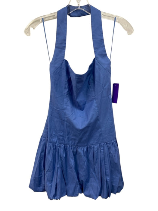 Reformation Size 0 Blue Wash Cotton Blend Halter Mini Bubble Skirt Dress Blue Wash / 0
