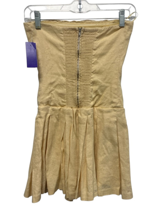 Reformation Size 0 Pastel Yellow Linen Zip Back Pleated Skirt Mini Dress Pastel Yellow / 0