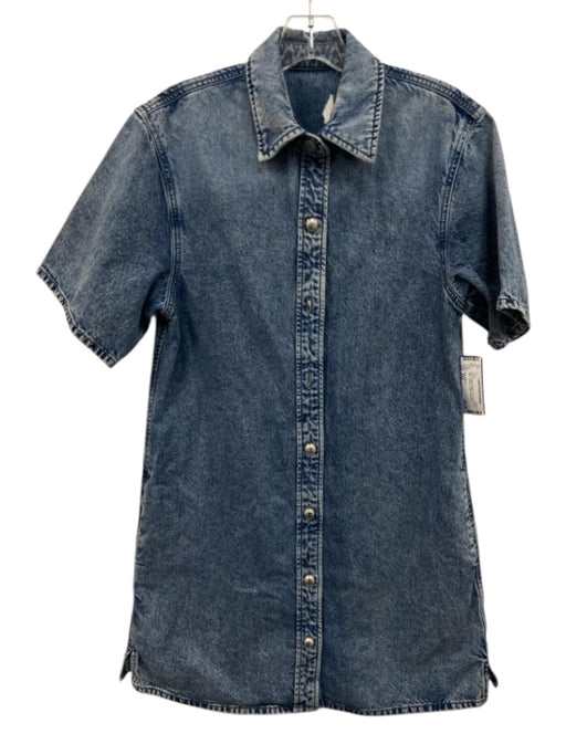 Rag & Bone Size XXS Blue Cotton Button Front Short Sleeve Mini Collared Dress Blue / XXS
