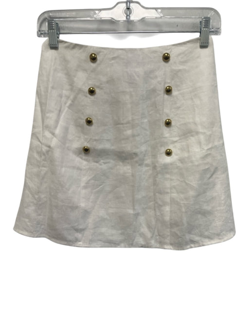 Reformation Size 0 White Linen Zip & Button Button Detail Mini Skirt White / 0