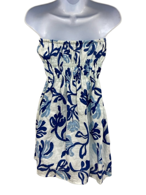 Faithful The Brand Size XS Blue & White Linen Sleeveless Printed Mini Dress Blue & White / XS