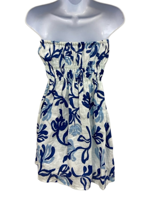 Faithful The Brand Size XS Blue & White Linen Sleeveless Printed Mini Dress Blue & White / XS