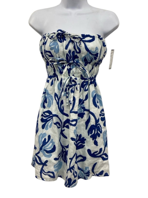 Faithful The Brand Size XS Blue & White Linen Sleeveless Printed Mini Dress Blue & White / XS