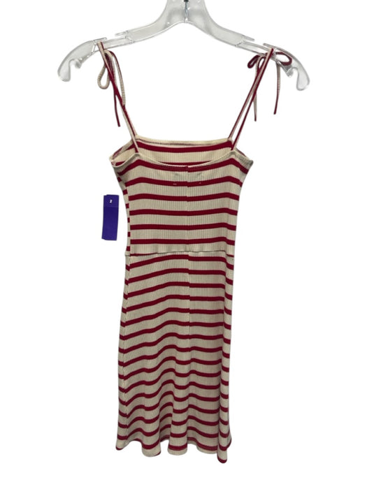 Reformation Size XS red & cream Tencel Ribbed Striped Mini Tie Shoulder Dress red & cream / XS
