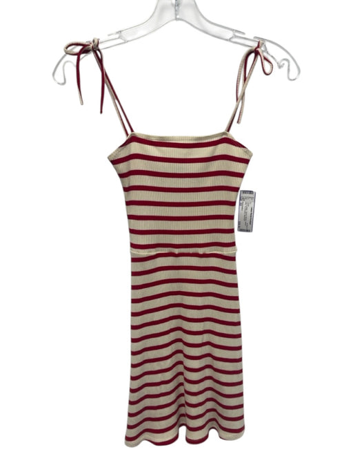 Reformation Size XS red & cream Tencel Ribbed Striped Mini Tie Shoulder Dress red & cream / XS