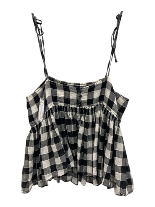 The Great Size 2 Blue & White Linen Blend Gingham Tie Shoulder Peplum Top Blue & White / 2