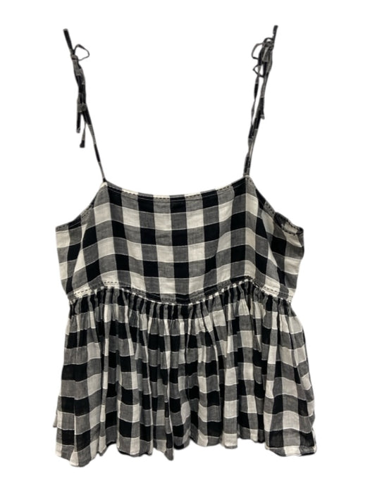 The Great Size 2 Blue & White Linen Blend Gingham Tie Shoulder Peplum Top Blue & White / 2