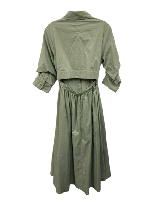 Jonathan Simkhai Size S Green Cotton Button Front Pintuck Short Sleeve Dress Green / S