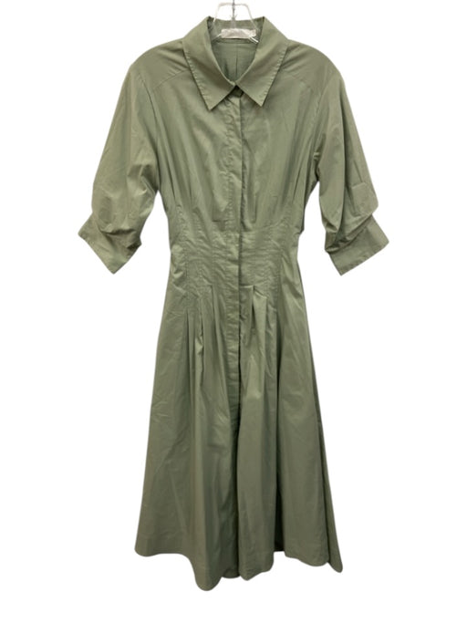 Jonathan Simkhai Size S Green Cotton Button Front Pintuck Short Sleeve Dress Green / S