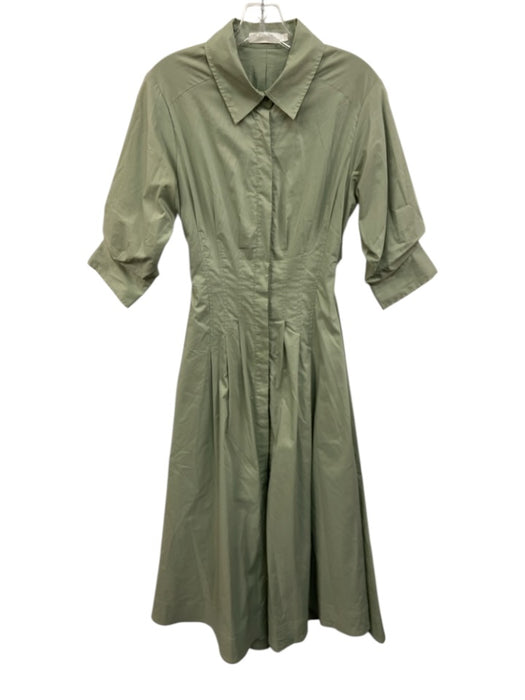 Jonathan Simkhai Size S Green Cotton Button Front Pintuck Short Sleeve Dress Green / S
