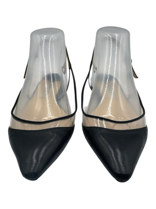 Jimmy Choo Shoe Size 37.5 Black & Clear Leather Pointed Toe Piping Buckle Flats Black & Clear / 37.5