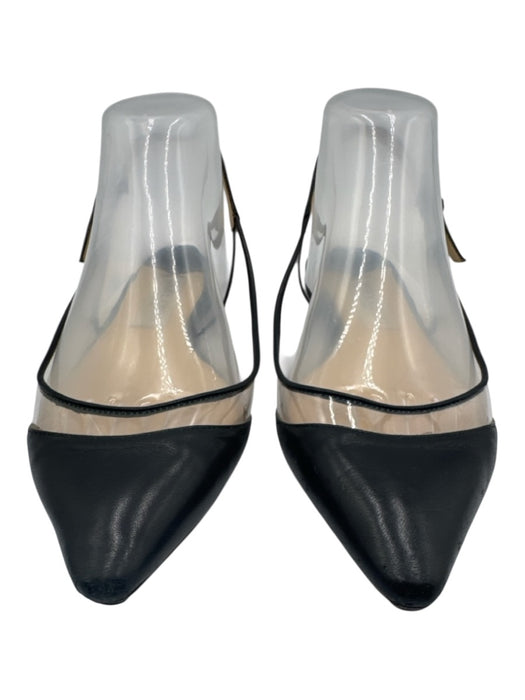Jimmy Choo Shoe Size 37.5 Black & Clear Leather Pointed Toe Piping Buckle Flats Black & Clear / 37.5