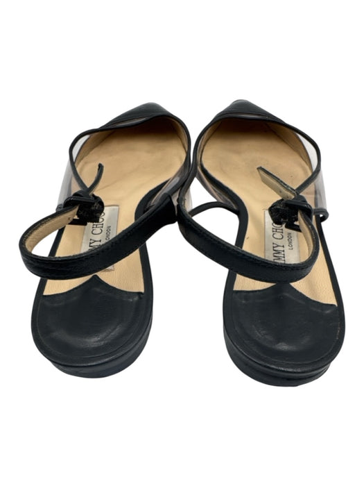 Jimmy Choo Shoe Size 37.5 Black & Clear Leather Pointed Toe Piping Buckle Flats Black & Clear / 37.5
