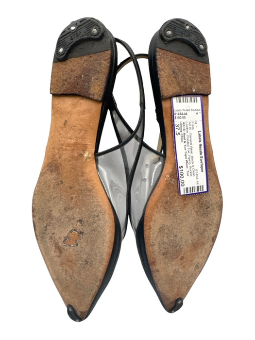 Jimmy Choo Shoe Size 37.5 Black & Clear Leather Pointed Toe Piping Buckle Flats Black & Clear / 37.5
