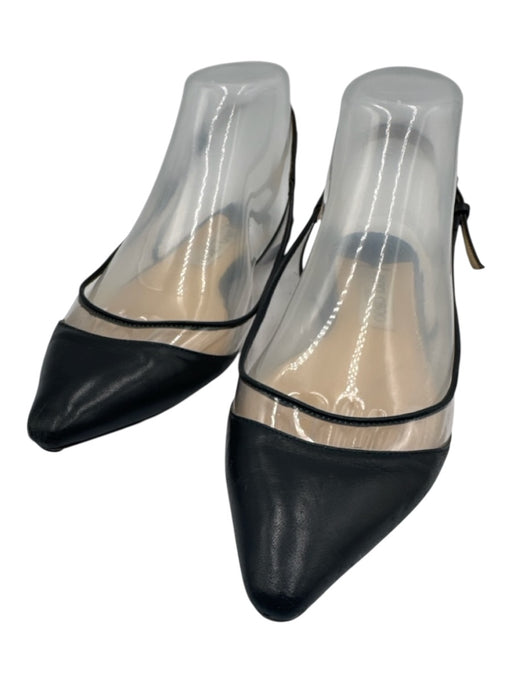 Jimmy Choo Shoe Size 37.5 Black & Clear Leather Pointed Toe Piping Buckle Flats Black & Clear / 37.5