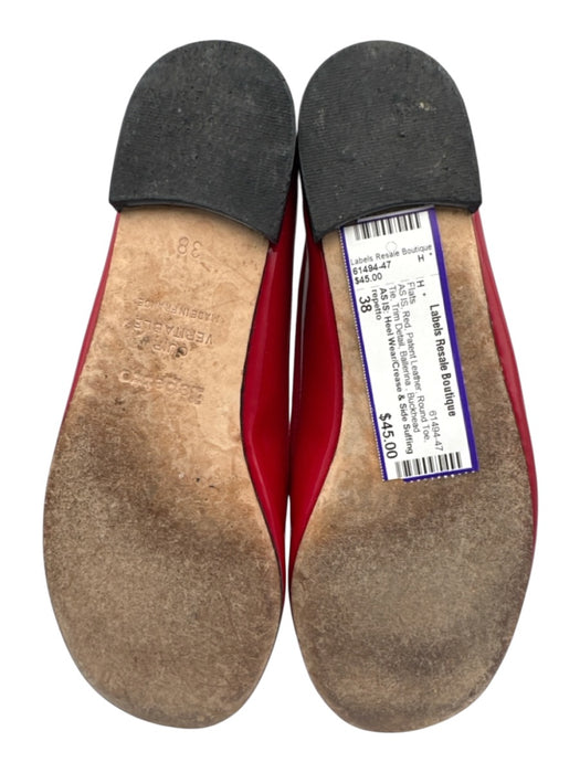 repetto Shoe Size 38 Red Patent Leather Round Toe Tie Trim Detail Flats Red / 38