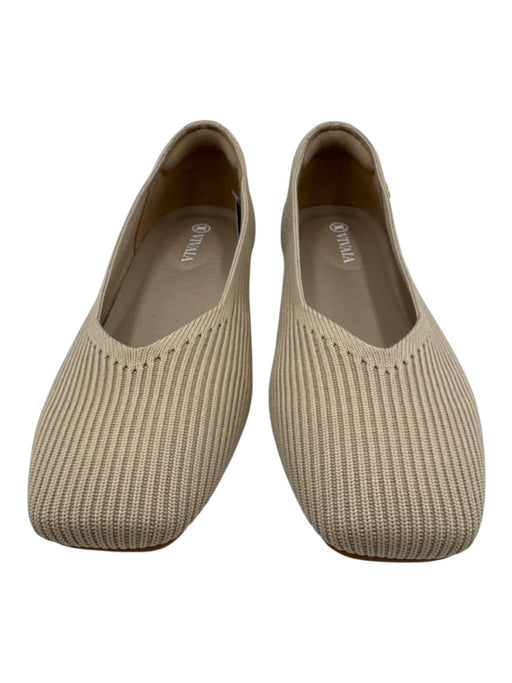 Vivaia Shoe Size 37.5 Beige Polyester Ribbed Knit Square Toe Rubber Sole Flats Beige / 37.5