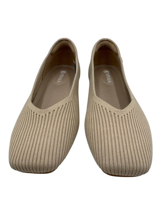 Vivaia Shoe Size 37.5 Beige Polyester Ribbed Knit Square Toe Rubber Sole Flats Beige / 37.5