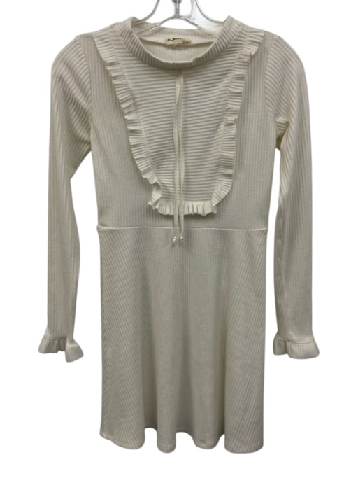For Love & Lemons Size XS White Polyester Blend Long Sleeve Ribbed Dress White / XS