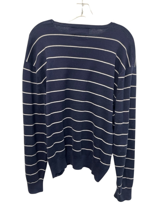 Polo Size XL Navy Blue & White Cotton Striped Crewneck Men's Sweater Navy Blue & White / XL
