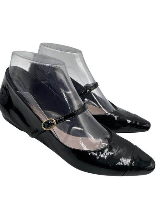 Porte & Paire Shoe Size 37 Black Patent Leather Pointed Toe Mary Jane Flats Black / 37
