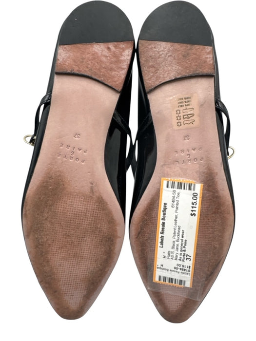 Porte & Paire Shoe Size 37 Black Patent Leather Pointed Toe Mary Jane Flats Black / 37