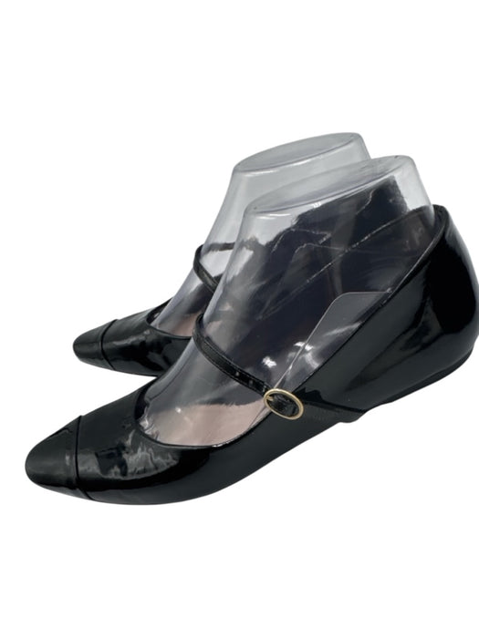 Porte & Paire Shoe Size 37 Black Patent Leather Pointed Toe Mary Jane Flats Black / 37