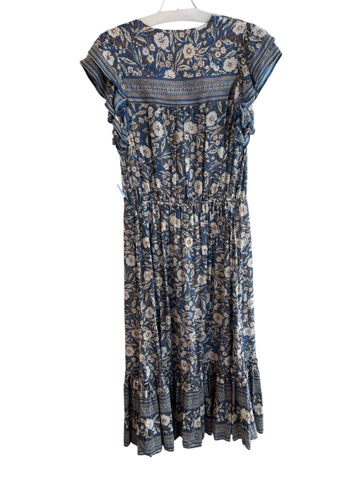 Veronica Beard Size Medium Blue, Brown & white Viscose Blend V Neck Floral Dress Blue, Brown & white / Medium