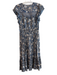 Veronica Beard Size Medium Blue, Brown & white Viscose Blend V Neck Floral Dress Blue, Brown & white / Medium