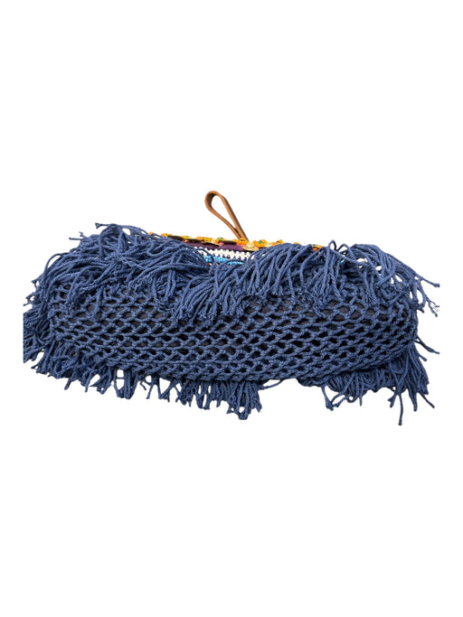 Elliot Mann Blue & Orange Cotton Beaded Top Zip Wristlet Bag Blue & Orange / Small