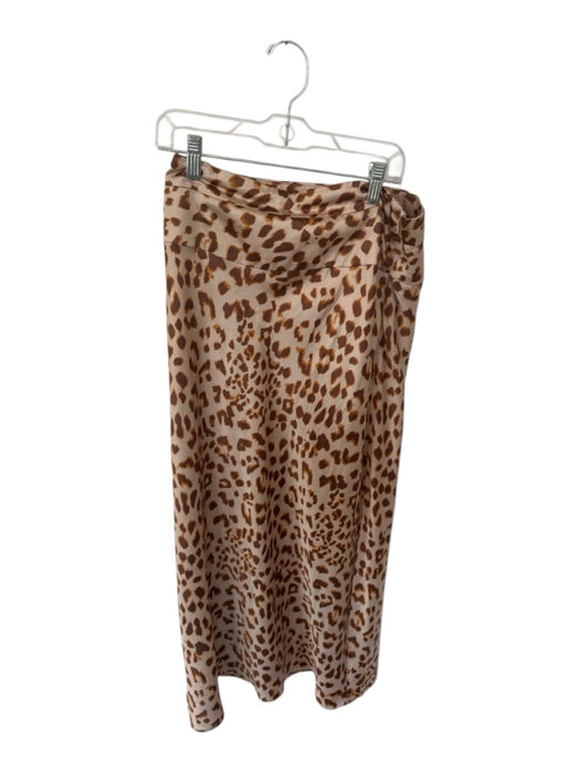 Free People Size 6 Tan & brown Polyester Side Zip Animal Print Midi Skirt Tan & brown / 6