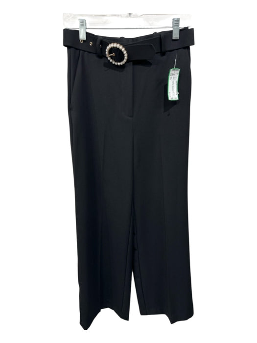 Zara Size XS Black Polyester Faux Pearl High Rise Belted Wide Leg Pants Black / XS