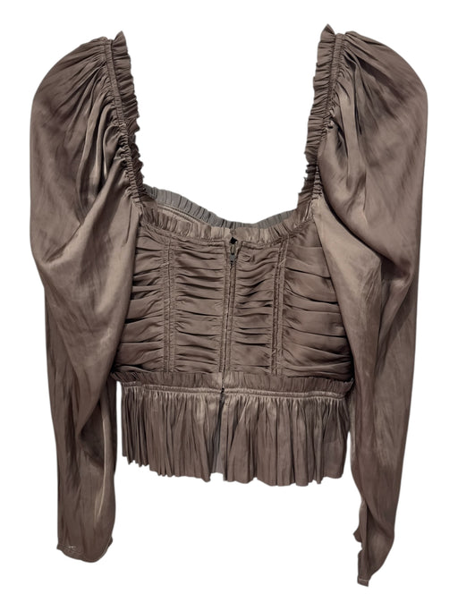 Ulla Johnson Size 2 Taupe Brown Polyester Satin Ruched bustier Long Sleeve Top Taupe Brown / 2