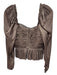 Ulla Johnson Size 2 Taupe Brown Polyester Satin Ruched bustier Long Sleeve Top Taupe Brown / 2