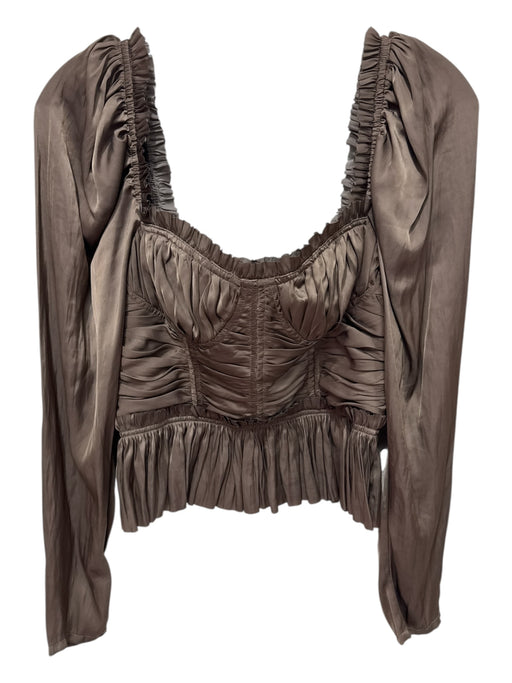 Ulla Johnson Size 2 Taupe Brown Polyester Satin Ruched bustier Long Sleeve Top Taupe Brown / 2
