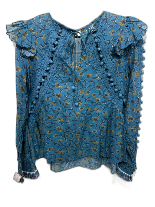 Sea New York Size 2 Blue Cotton Blend Botanical Print Long Sleeve Top Blue / 2