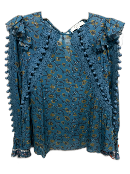 Sea New York Size 2 Blue Cotton Blend Botanical Print Long Sleeve Top Blue / 2